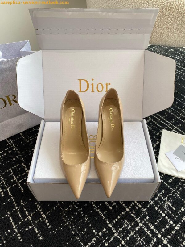 Replica Dior Tribales Pumps Slingback 80mm in Nude Patent Calfskin 20