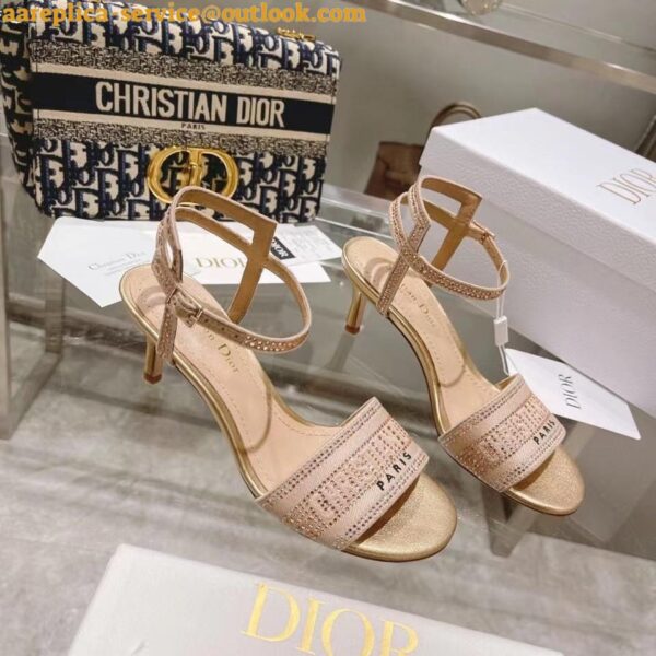 Replica Dior Dway Heeled Sandals In Gold Cotton with Strass 11