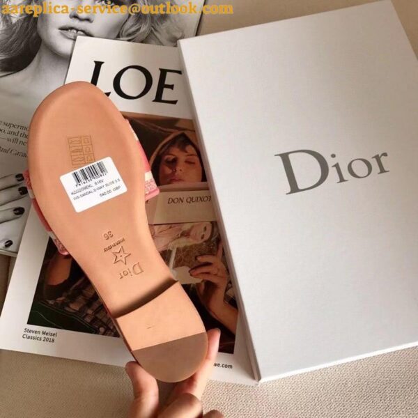 Replica Dior Dway Slides In Pink D-Stripes Embroidered Cotton 9