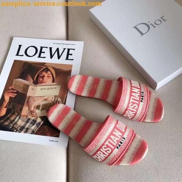 Replica Dior Dway Slides In Pink D-Stripes Embroidered Cotton 10