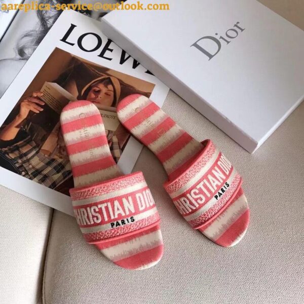 Replica Dior Dway Slides In Pink D-Stripes Embroidered Cotton 11