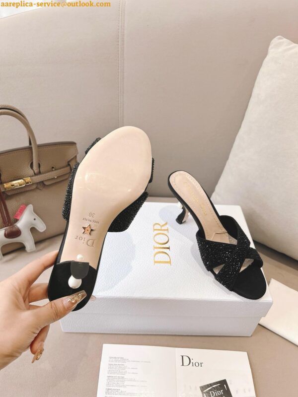 Replica Dior Tribales Heeled Slide Sandals in Black Suede and Strass 9