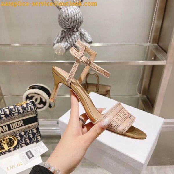 Replica Dior Dway Heeled Sandals In Gold Cotton with Strass 18