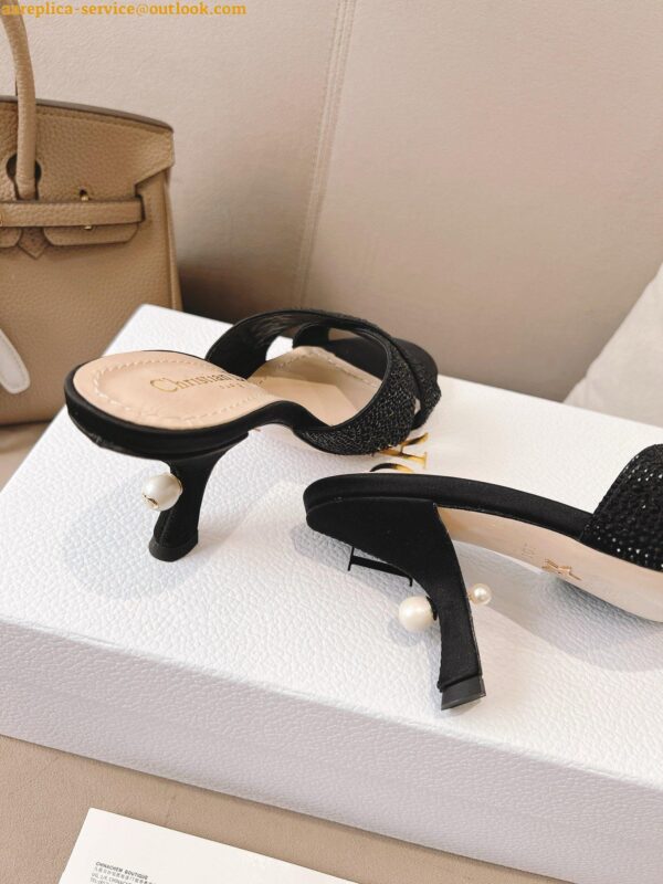 Replica Dior Tribales Heeled Slide Sandals in Black Suede and Strass 12