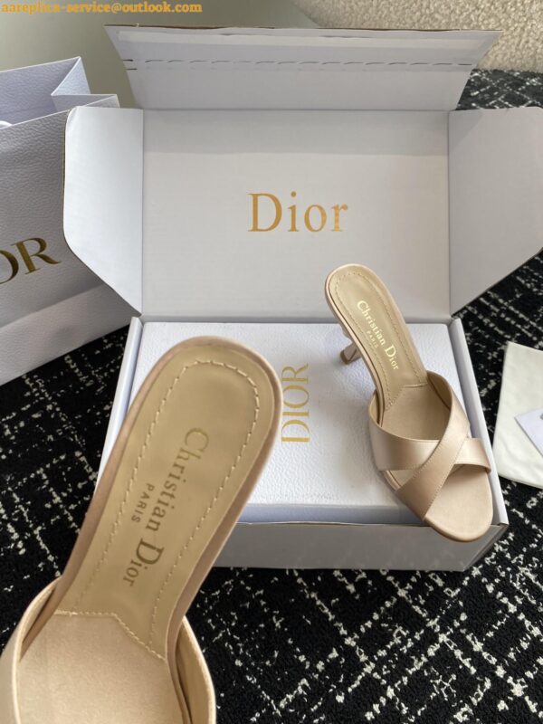 Replica Dior Tribales Heeled Slide Sandals in Nude Satin 4