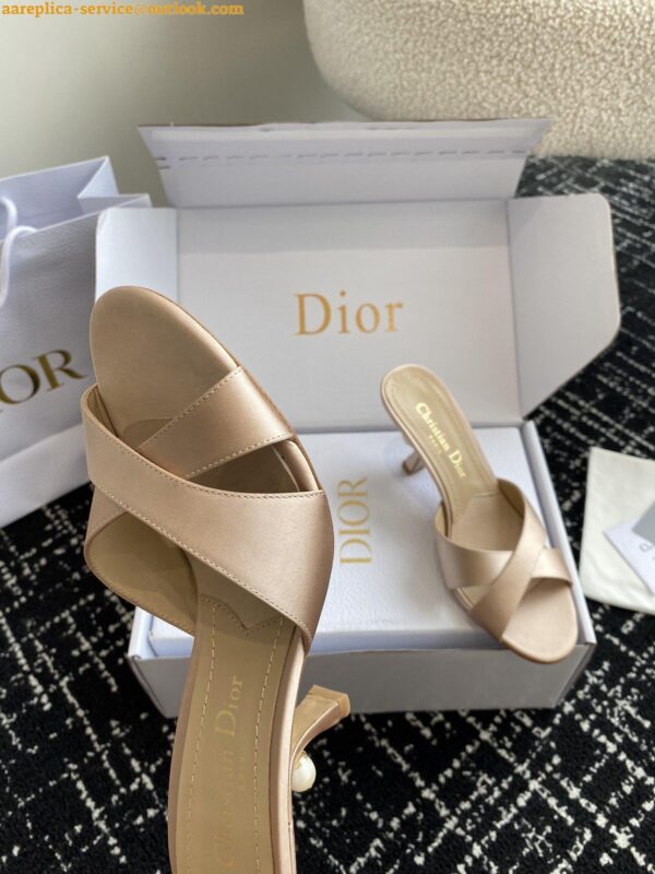 Replica Dior Tribales Heeled Slide Sandals in Nude Satin 5