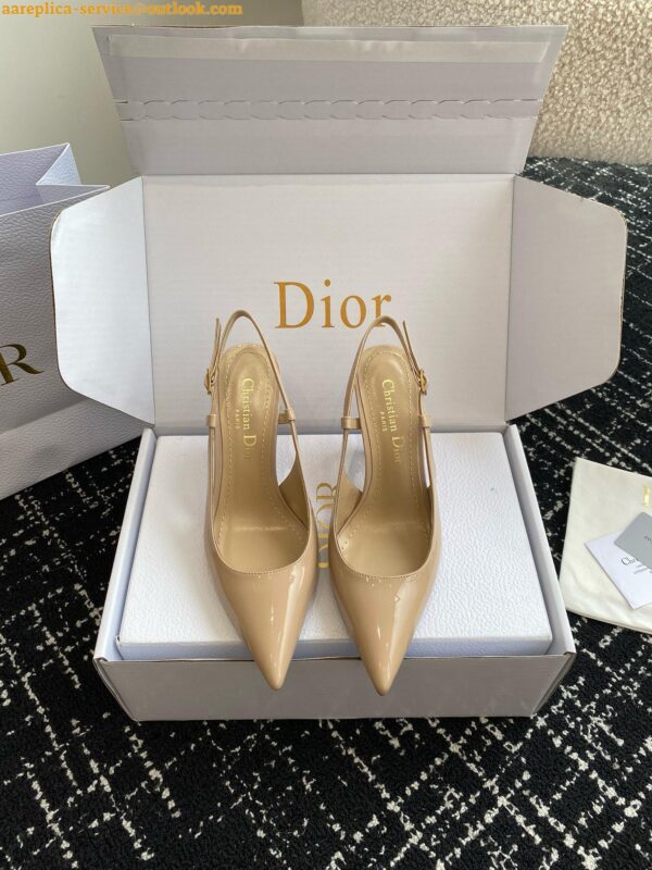 Replica Dior Tribales Pumps Slingback 80mm in Nude Patent Calfskin 30