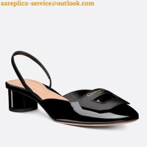 Replica Dior Day Slingback Pumps 35MM in Black Patent Calfskin