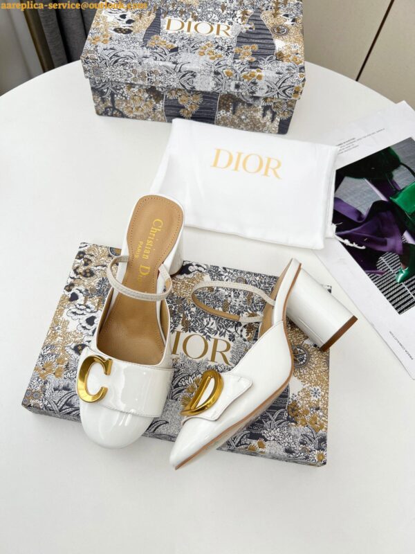 Replica Dior C'est Slingback Pumps 80MM in White Patent Calfskin 10