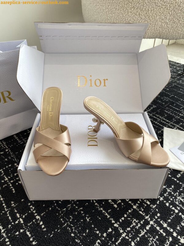 Replica Dior Tribales Heeled Slide Sandals in Nude Satin 6