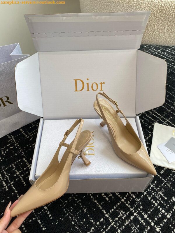 Replica Dior Tribales Pumps Slingback 80mm in Nude Patent Calfskin 31