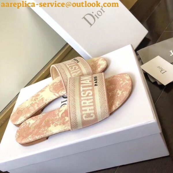 Replica Dior Dway Slides In Pink Toile de Jouy Embroidered Cotton 8