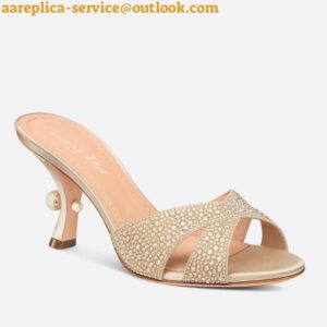 Replica Dior Tribales Heeled Slide Sandals in Nude Suede and Strass