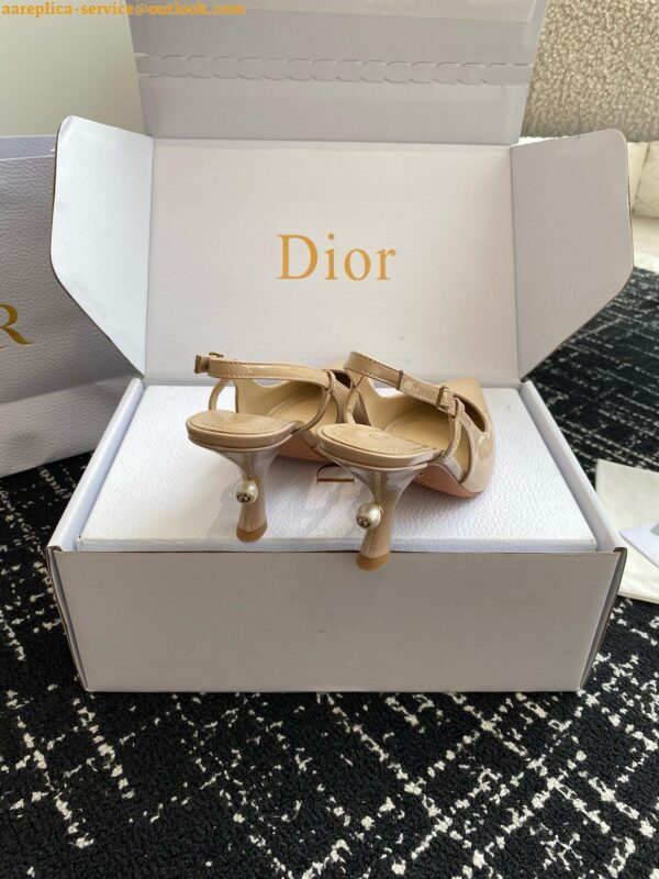 Replica Dior Tribales Pumps Slingback 80mm in Nude Patent Calfskin 33