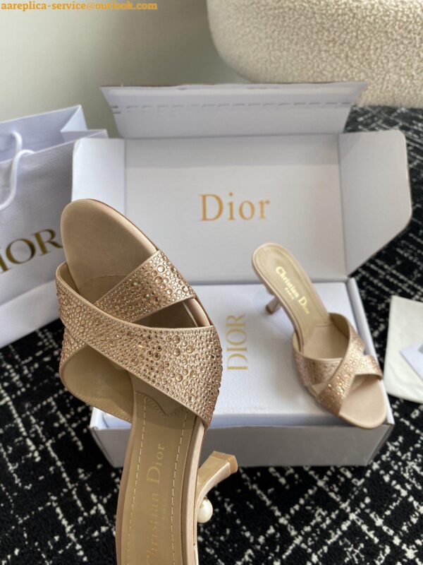 Replica Dior Tribales Heeled Slide Sandals in Nude Suede and Strass 3