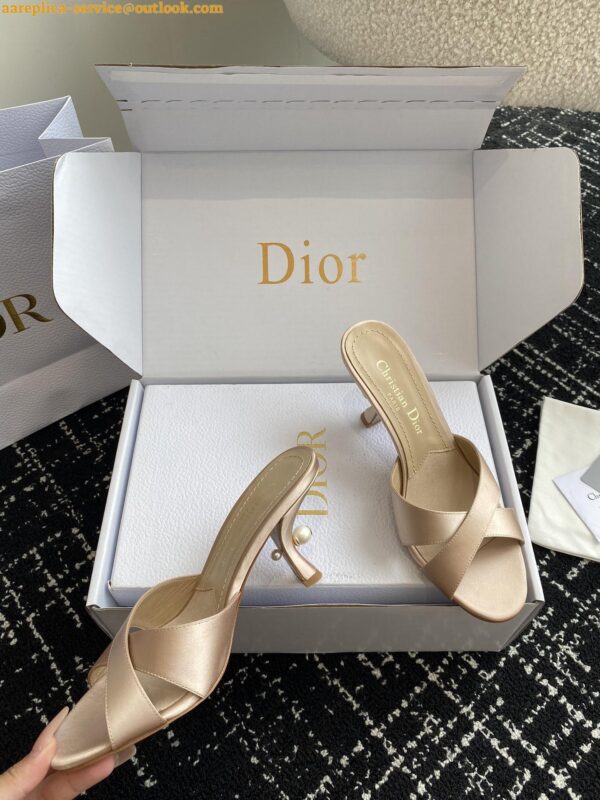 Replica Dior Tribales Heeled Slide Sandals in Nude Satin 10