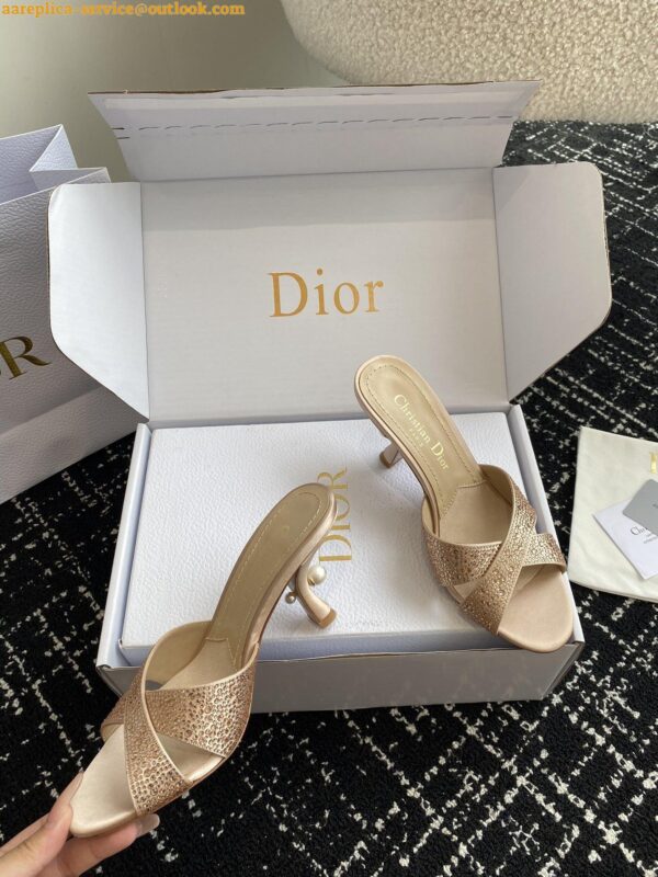 Replica Dior Tribales Heeled Slide Sandals in Nude Suede and Strass 4