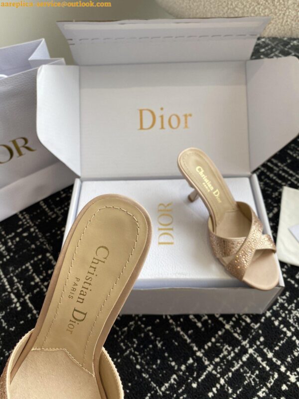 Replica Dior Tribales Heeled Slide Sandals in Nude Suede and Strass 6