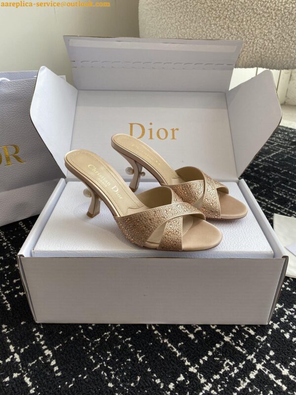 Replica Dior Tribales Heeled Slide Sandals in Nude Suede and Strass 7