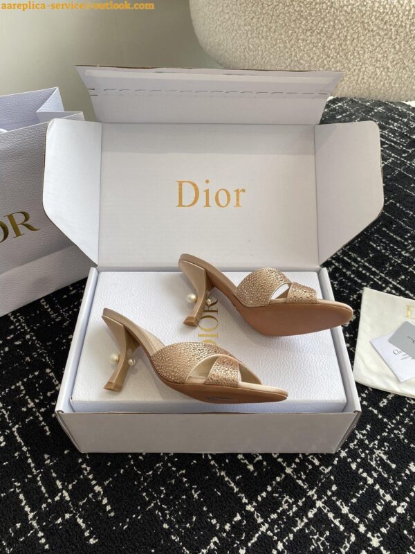 Replica Dior Tribales Heeled Slide Sandals in Nude Suede and Strass 8