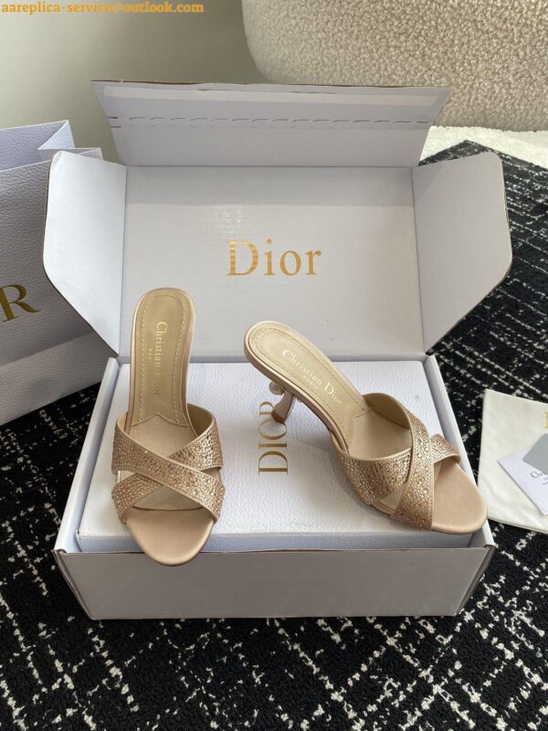 Replica Dior Tribales Heeled Slide Sandals in Nude Suede and Strass 9