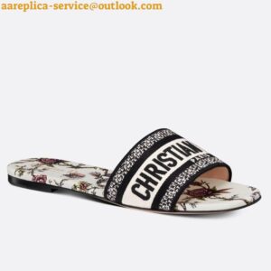 Replica Dior Dway Slides In White Jardin Botanique Embroidered Cotton