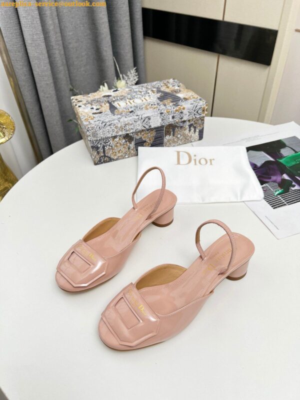 Replica Dior Day Slingback Pumps 35MM in Nude Patent Calfskin 9