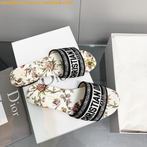 Replica Dior Dway Slides In White Jardin Botanique Embroidered Cotton 5