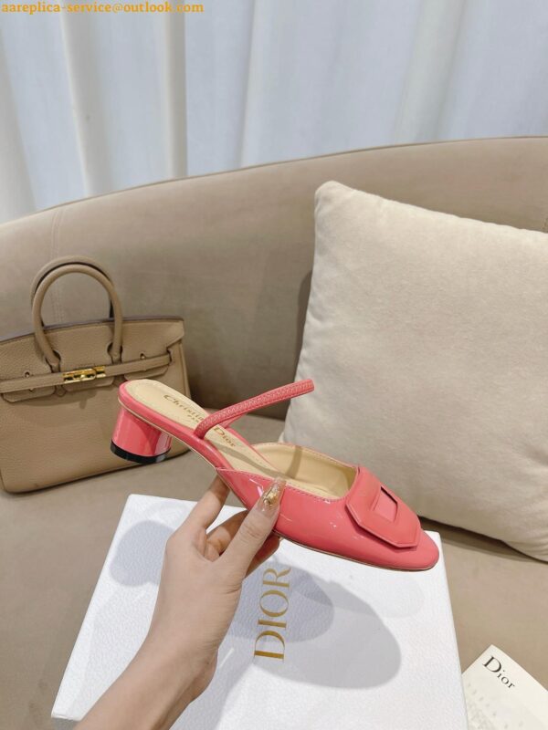 Replica Dior Day Slingback Pumps 35MM in Pink Patent Calfskin 5