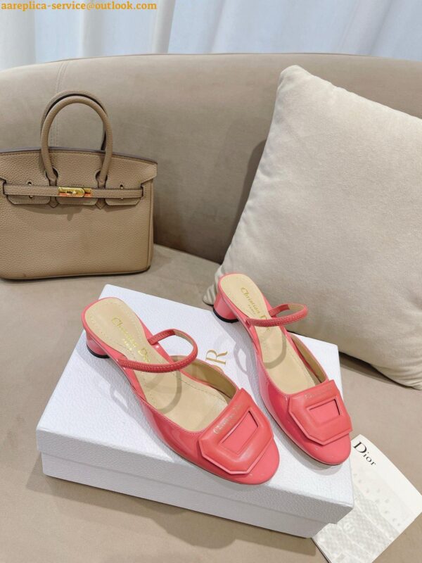 Replica Dior Day Slingback Pumps 35MM in Pink Patent Calfskin 7