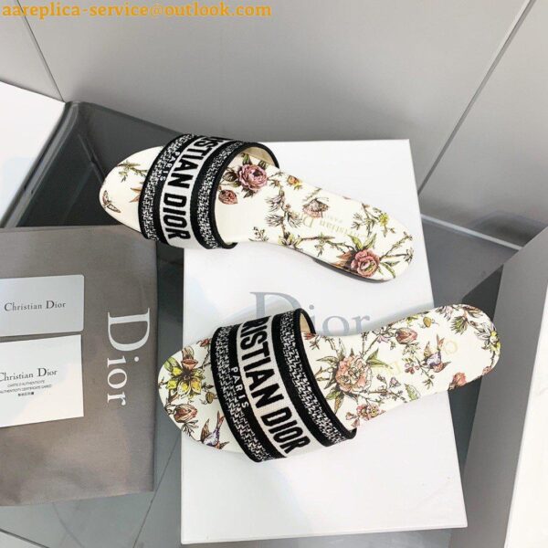 Replica Dior Dway Slides In White Jardin Botanique Embroidered Cotton 9