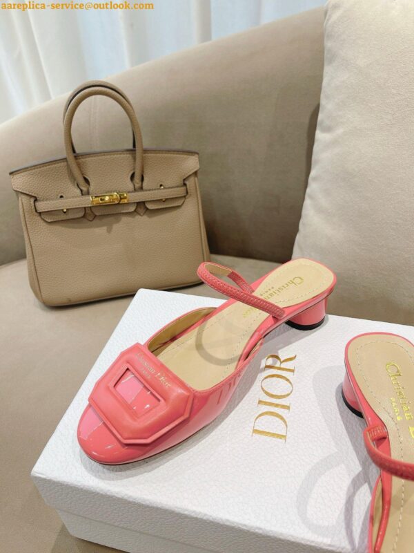 Replica Dior Day Slingback Pumps 35MM in Pink Patent Calfskin 8