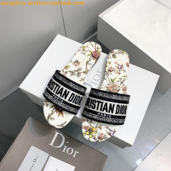 Replica Dior Dway Slides In White Jardin Botanique Embroidered Cotton 11