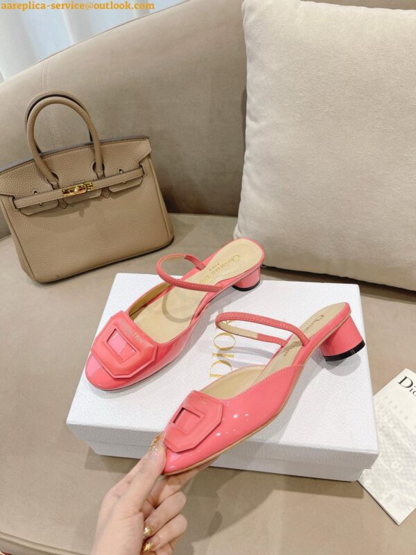 Replica Dior Day Slingback Pumps 35MM in Pink Patent Calfskin 10