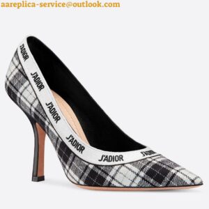 Replica Dior J'Adior Pumps 100mm In Black and White Tartan Fabric 2