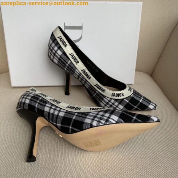 Replica Dior J'Adior Pumps 100mm In Black and White Tartan Fabric 5