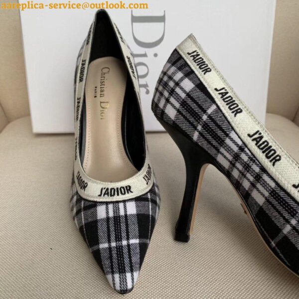 Replica Dior J'Adior Pumps 100mm In Black and White Tartan Fabric 7