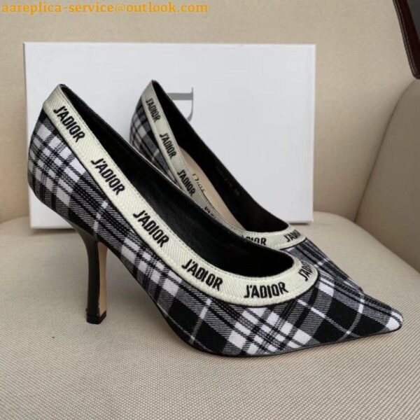 Replica Dior J'Adior Pumps 100mm In Black and White Tartan Fabric 9