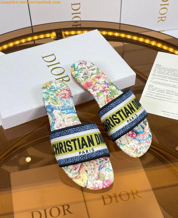 Replica Dior Dway Slides In White Multicolor D-Constellation Embroidered Cotton 13