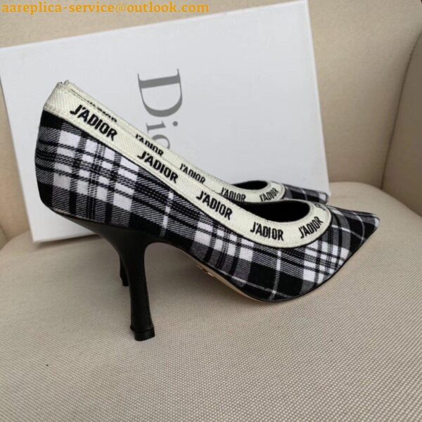 Replica Dior J'Adior Pumps 100mm In Black and White Tartan Fabric 11