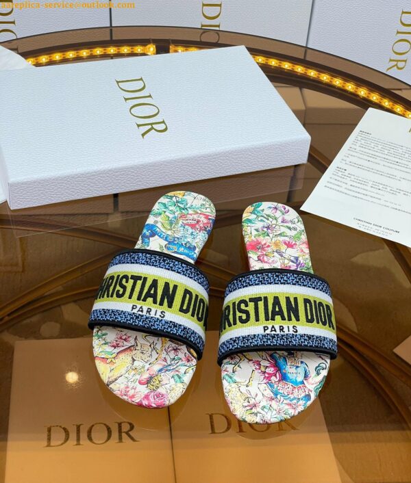 Replica Dior Dway Slides In White Multicolor D-Constellation Embroidered Cotton 14