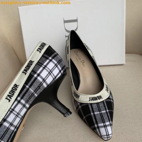 Replica Dior J'Adior Pumps 65mm In Black and White Tartan Fabric 3