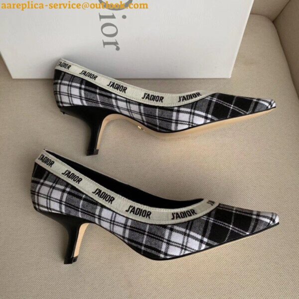 Replica Dior J'Adior Pumps 65mm In Black and White Tartan Fabric 5