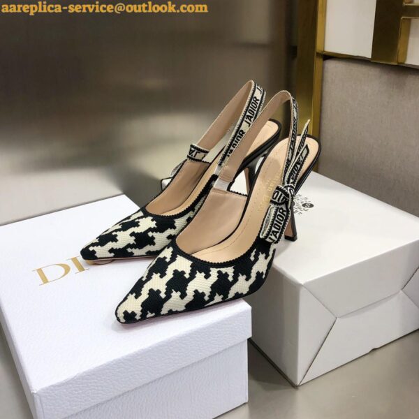 Replica Dior J'Adior Slingback 100mm Pumps In Black Houndstooth Embroidery 5