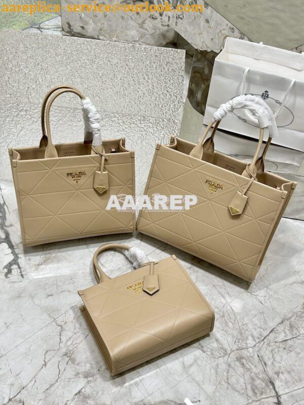 Replica Prada Medium Leather Symbole Bag With Topstitching 1BA378 Sand 3