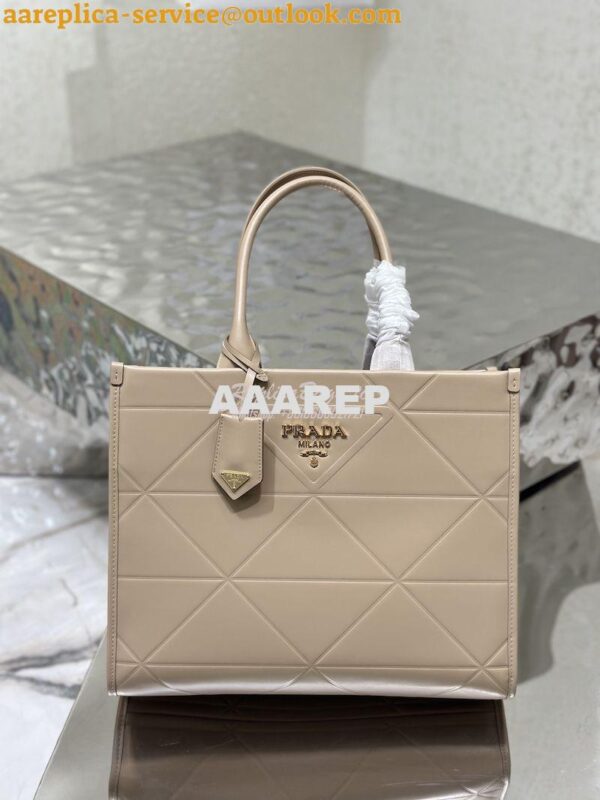 Replica Prada Medium Leather Symbole Bag With Topstitching 1BA378 Sand 4