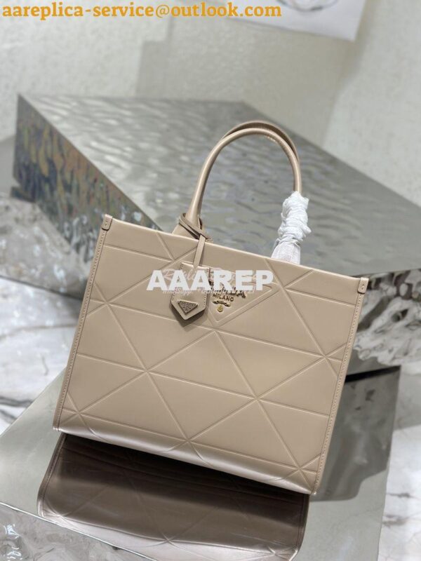 Replica Prada Medium Leather Symbole Bag With Topstitching 1BA378 Sand 5