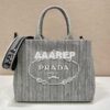 Replica Prada Medium Logo Ricamo Jacquard Tote 1BA342 Blue 2