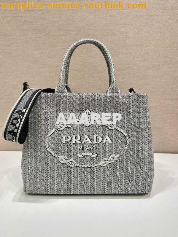 Replica Prada Medium Logo Ricamo Jacquard Tote 1BA342 Black 3