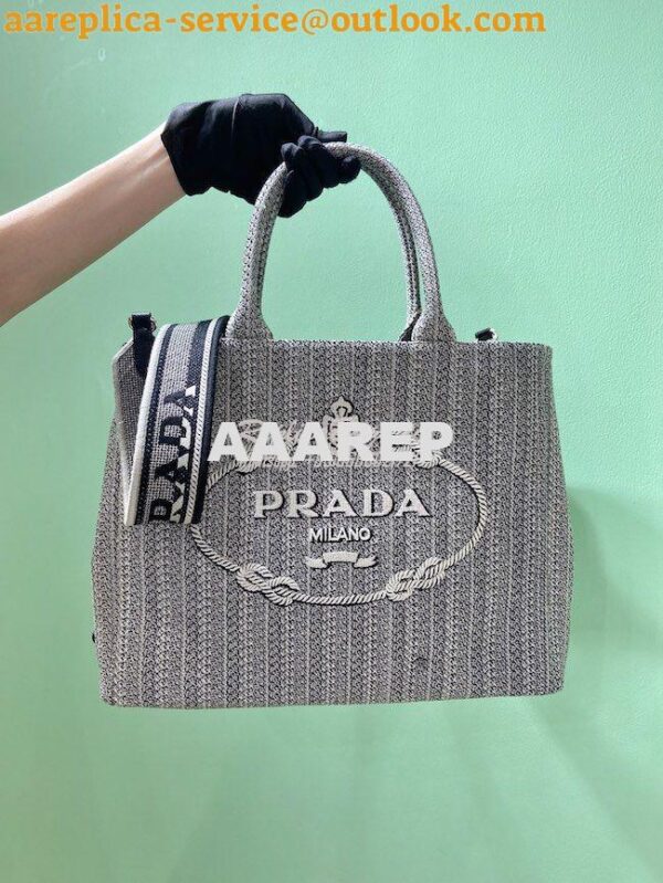 Replica Prada Medium Logo Ricamo Jacquard Tote 1BA342 Black 4